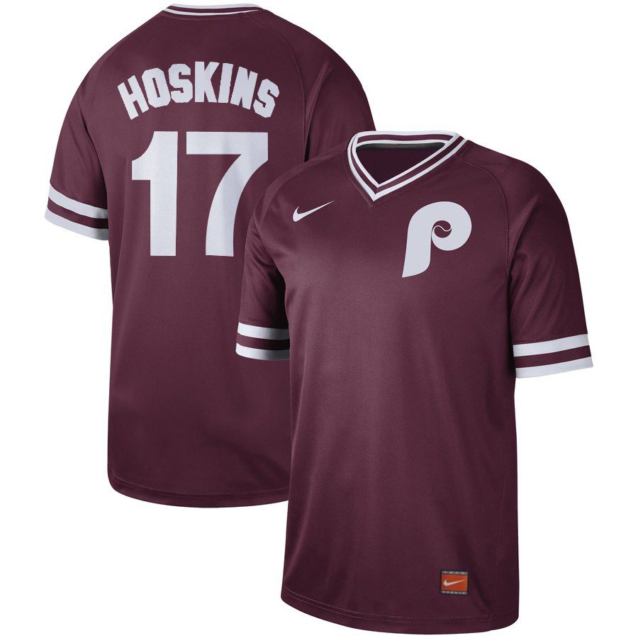 Men Philadelphia Phillies #17 Hoskins Red Nike Cooperstown Collection Legend V-Neck MLB Jersey->philadelphia phillies->MLB Jersey